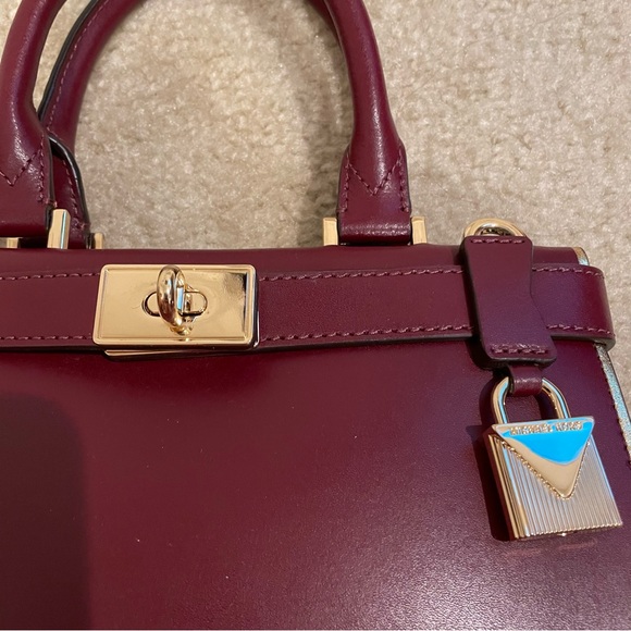 Michael Kors Tatiana Deep Fuchsia Silver Trim Leather Top Handles Mini Satchel - Picture 2 of 7